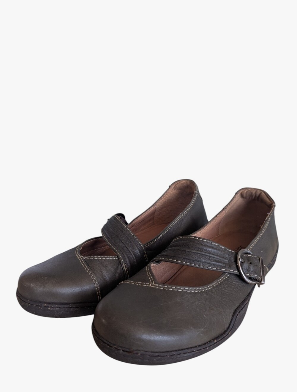 Sanita Olive Green Mary Jane Loafers with Buckle Strap
